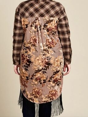 Oddy Long Flannel Shirt  Floral Pattern Back Size 3XL